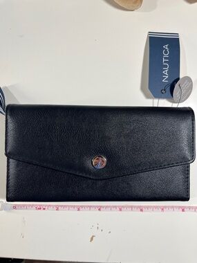 Nautica Black Envelope Clutch Wallet with Nautical Emblem